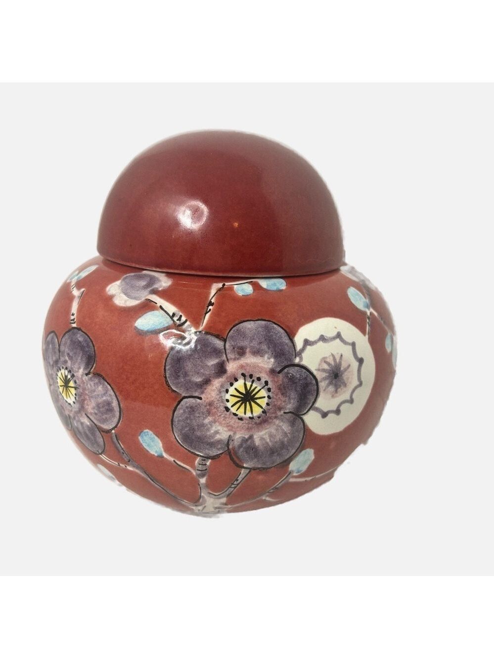 Vintage Ceramic Pottery Handpainted Ginger Jar Storage Made in Italy Floral